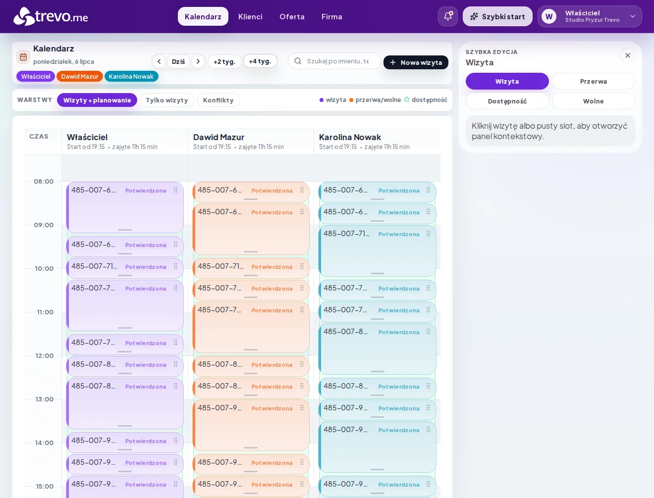 Trevo-Salon-Dashboard mit Buchungskalender
