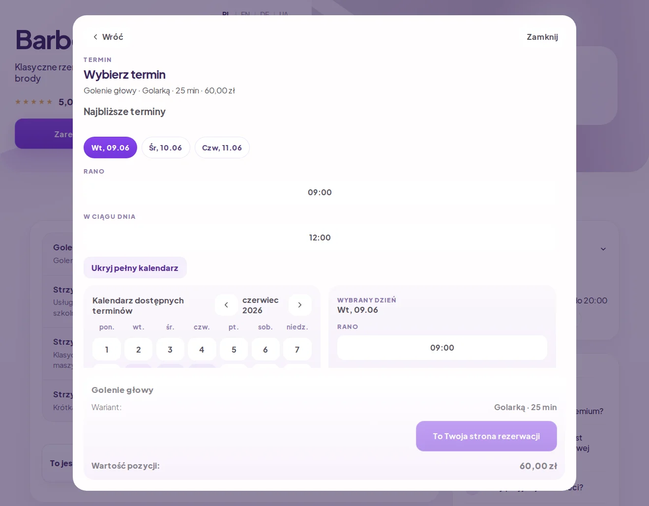 Screen zur Auswahl einer verfügbaren Terminzeit in Trevo